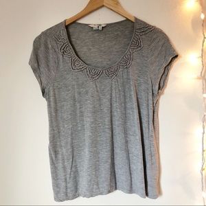 Boden Gray Shirt with Embellished Neckline Detail